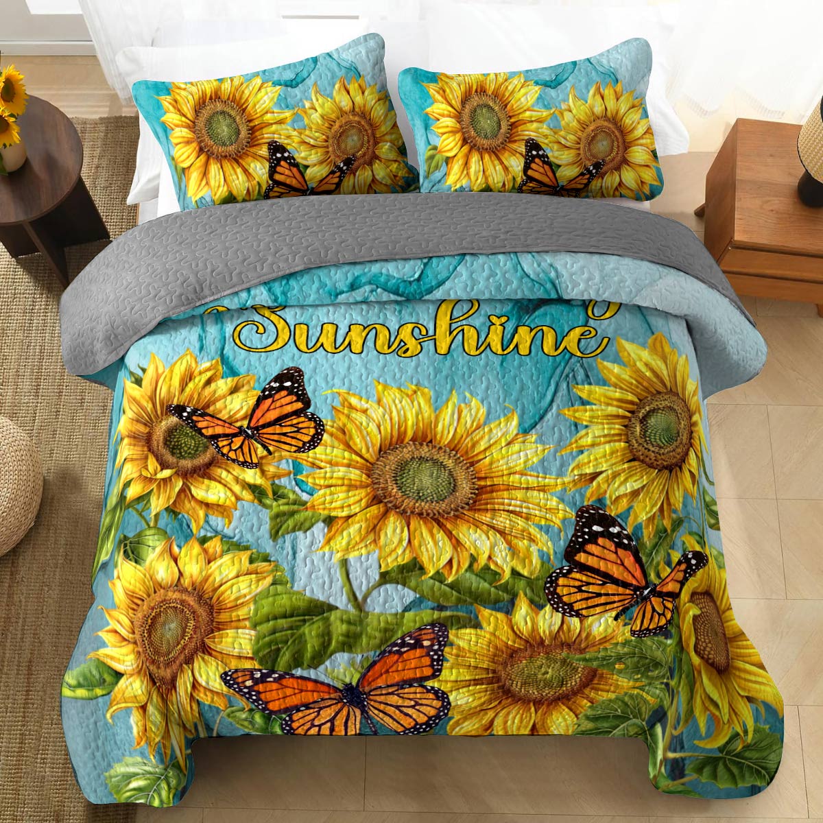 Ensemble de courtepointe toutes saisons Shineful 3 pièces Sunflower Garden Lovely 