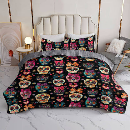 Shineful All Season Quilt 3-Piece Set Pretty Love Sugar Skull