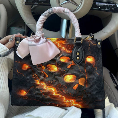 Shineful Leather Bag Beautiful Fire Skull