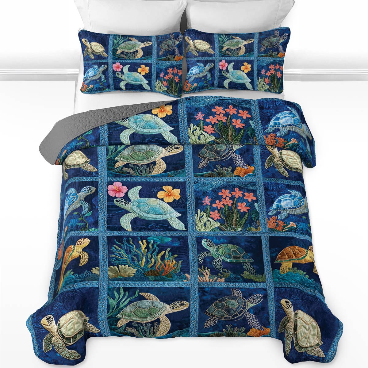 Shineful All Season Quilt 3-Piece Set Stunning Sea Turtle