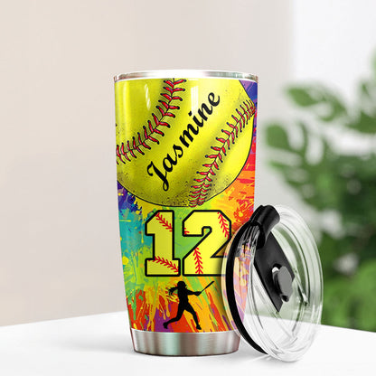 Gobelet personnalisé Shineful de 20 oz avec motif de softball coloré