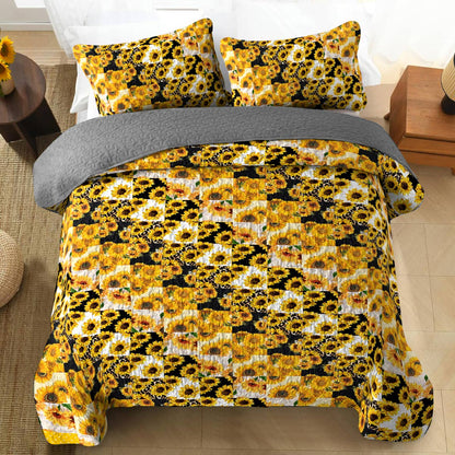 Shineful All Season Quilt 3-Piece Set Gorgeous Sunflowers Pattern