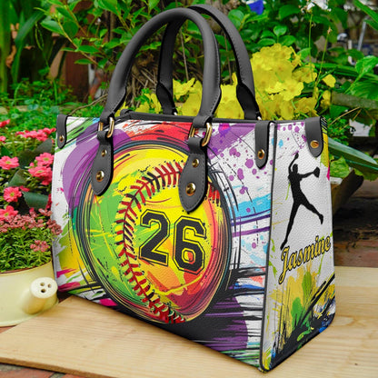 Shineful Personalized Leather Bag Colorful Splashing Softball