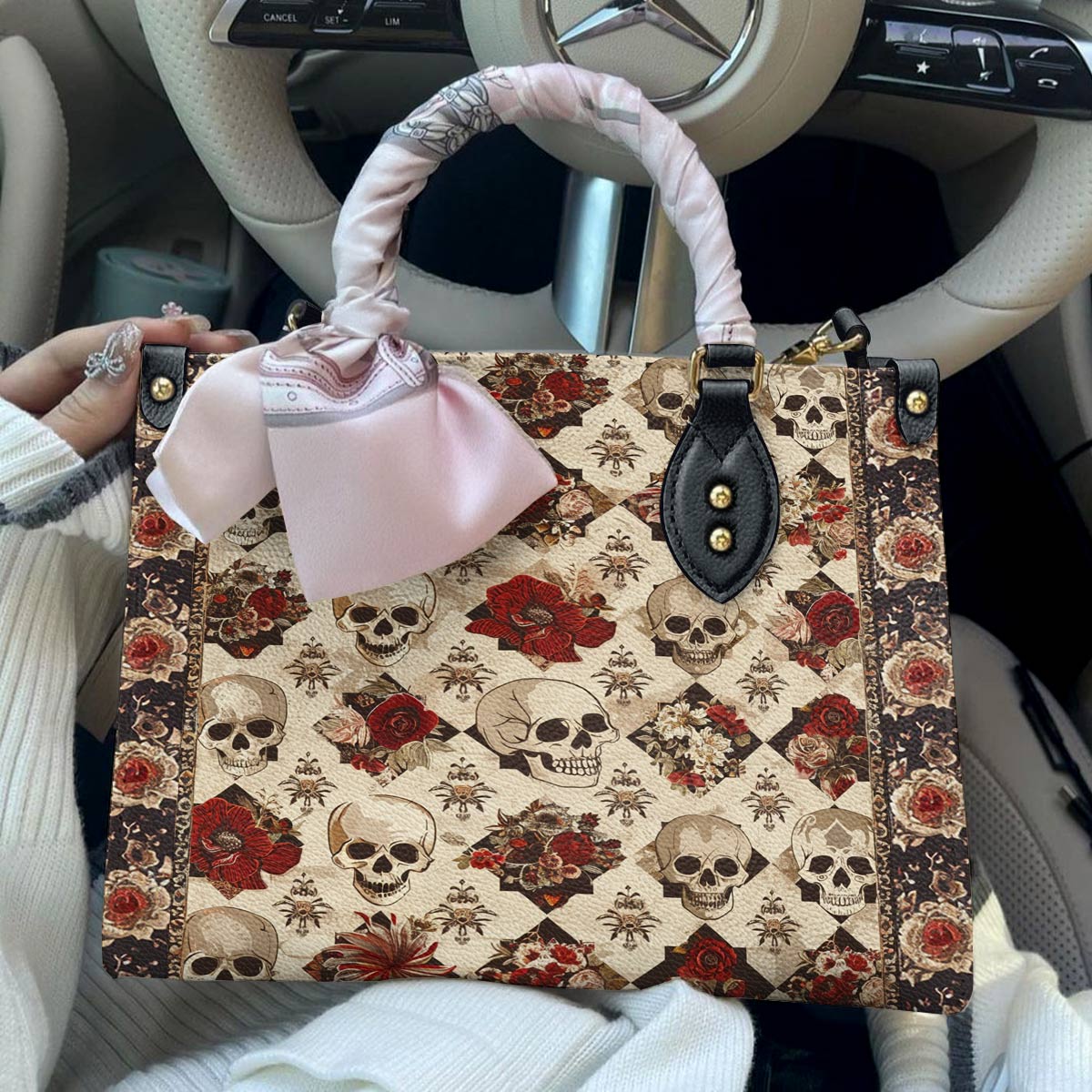 Shineful Leather Bag Elegent Skull Roses