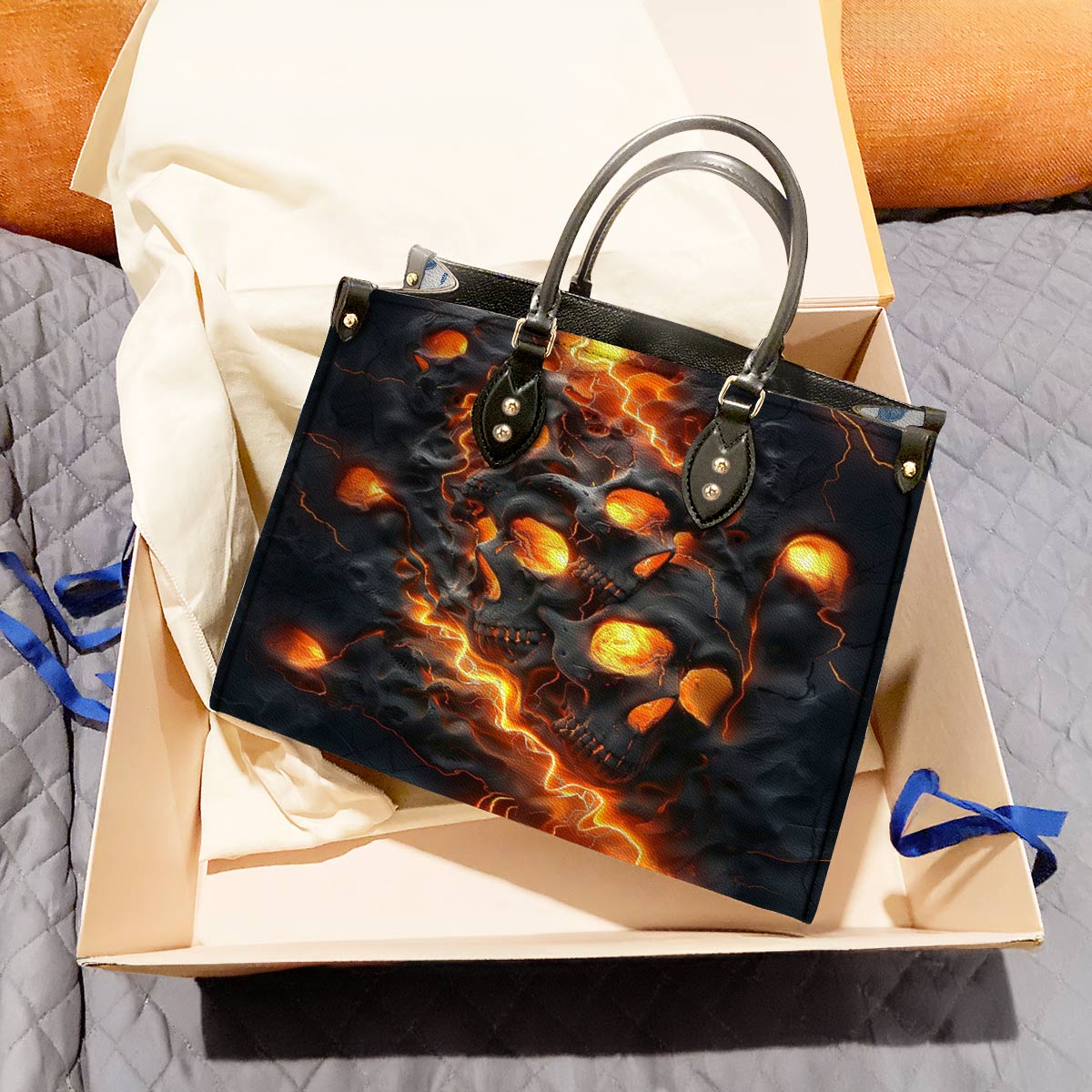 Shineful Leather Bag Beautiful Fire Skull