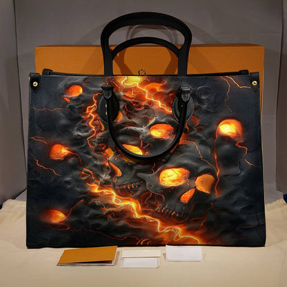 Shineful Leather Bag Beautiful Fire Skull