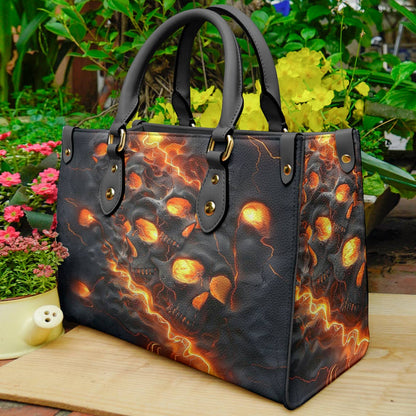 Shineful Leather Bag Beautiful Fire Skull