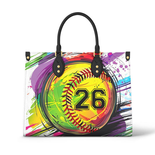 Shineful Personalized Leather Bag Colorful Splashing Softball