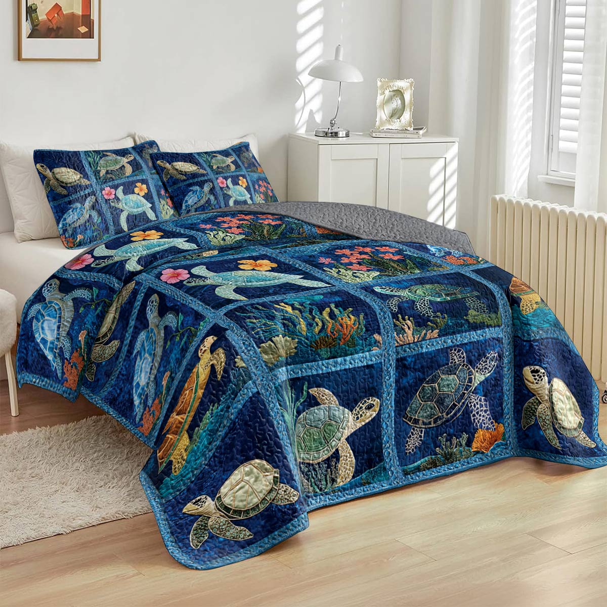 Shineful All Season Quilt 3-Piece Set Stunning Sea Turtle