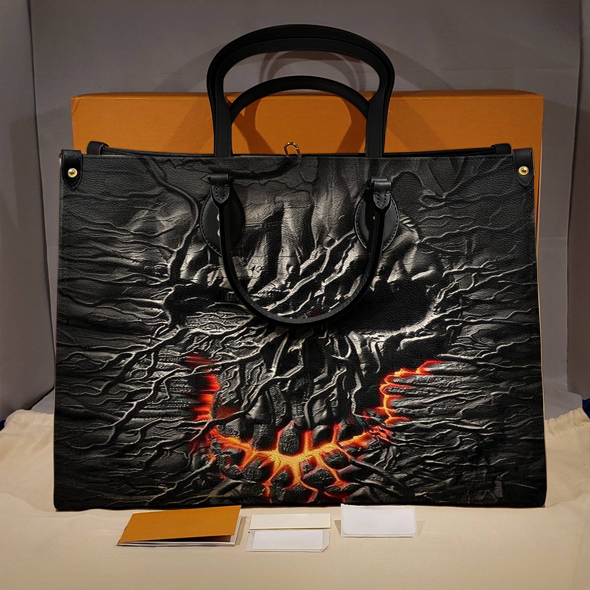 Shineful Leather Bag Unique Fire Skull