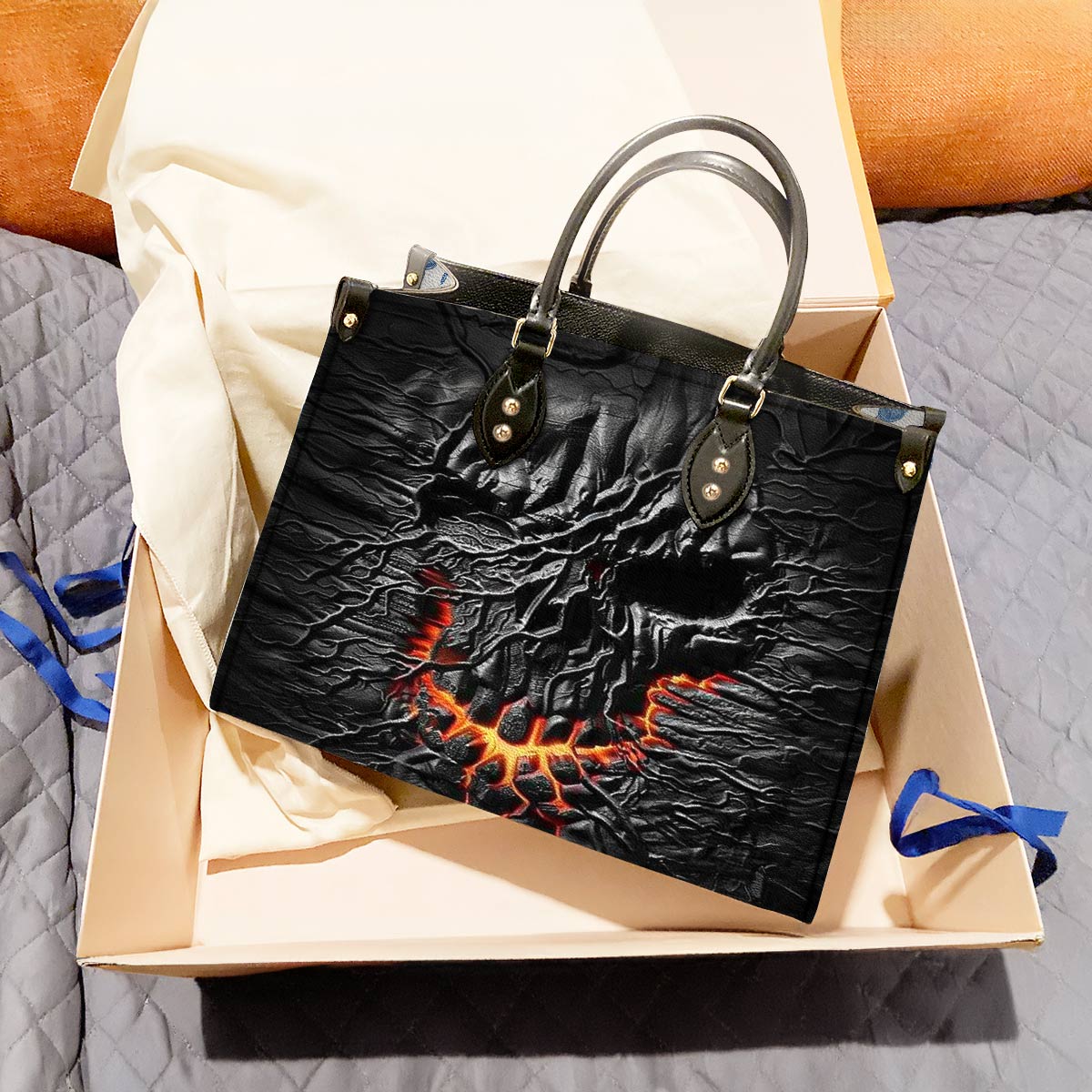 Shineful Leather Bag Unique Fire Skull