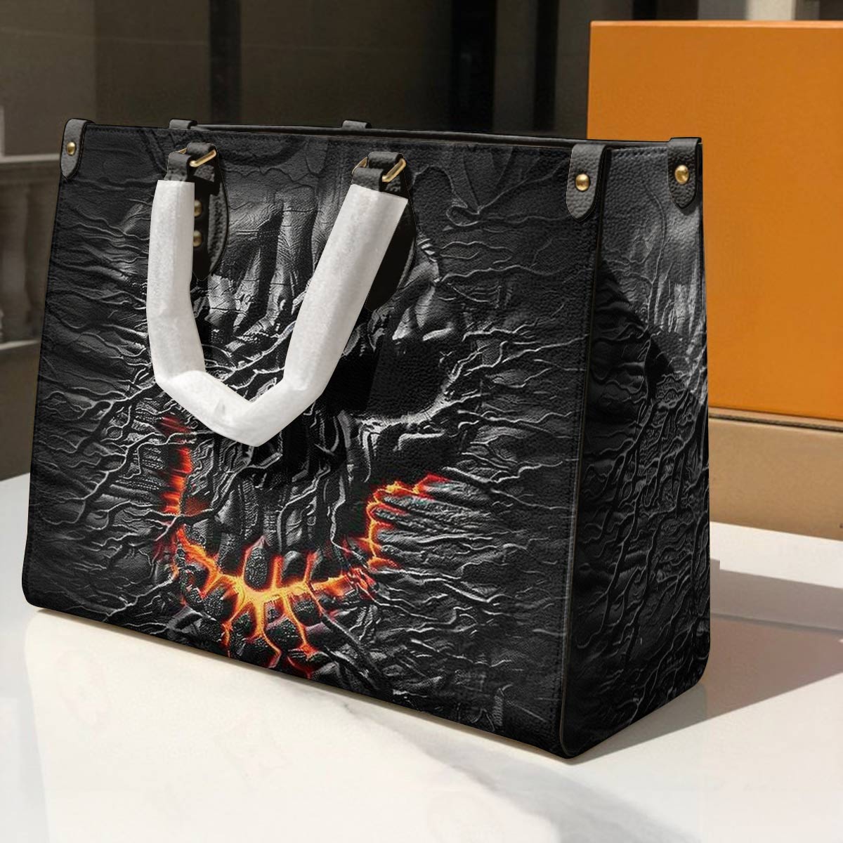 Shineful Leather Bag Unique Fire Skull