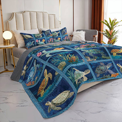 Shineful All Season Quilt 3-Piece Set Stunning Sea Turtle