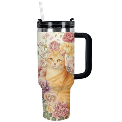 Shineful Tumbler Floral Ginger Cat