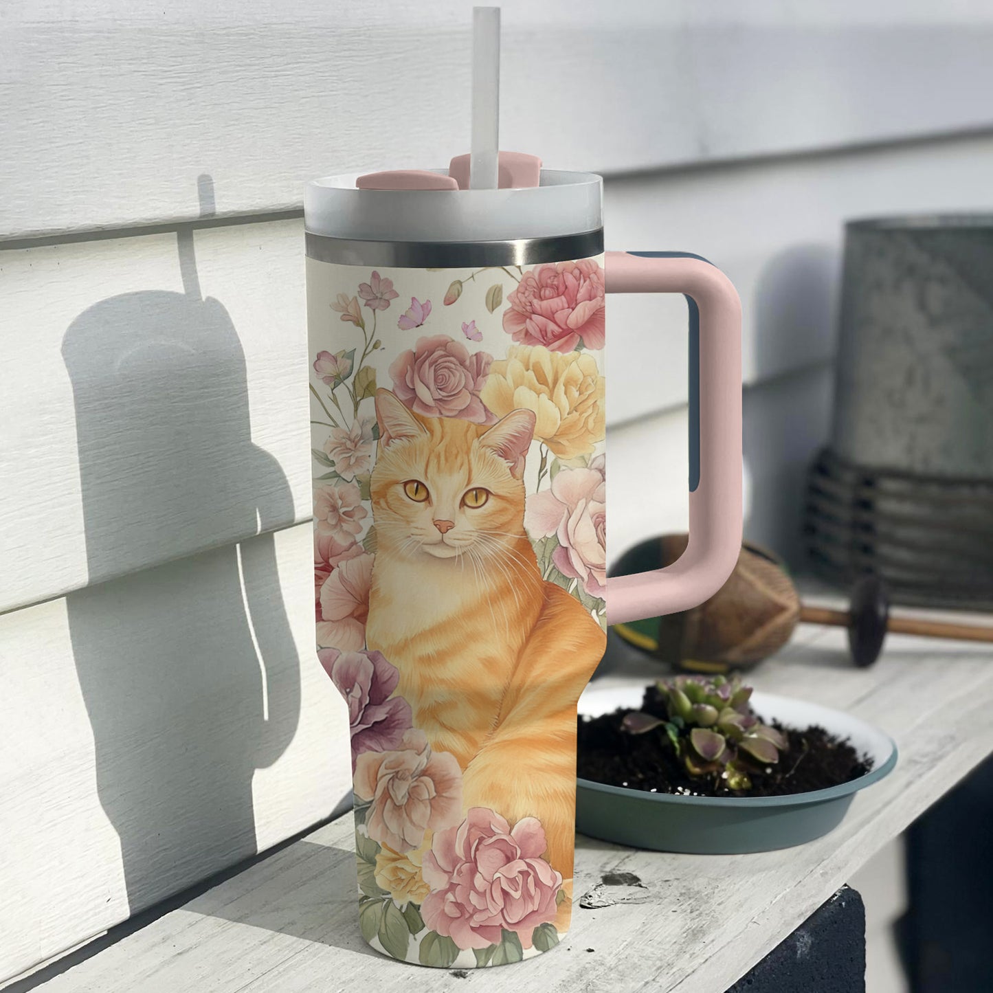 Shineful Tumbler Floral Ginger Cat