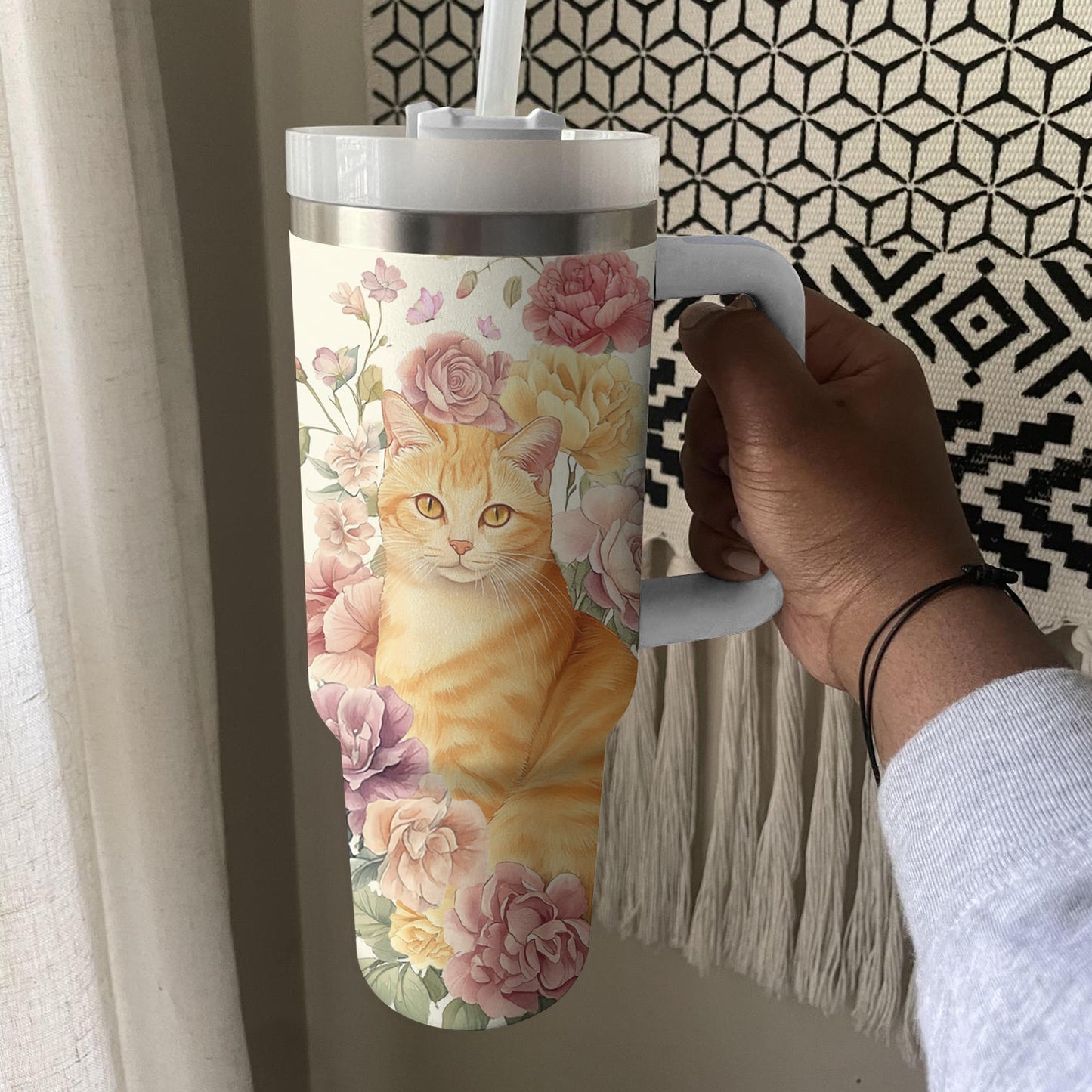 Shineful Tumbler Floral Ginger Cat