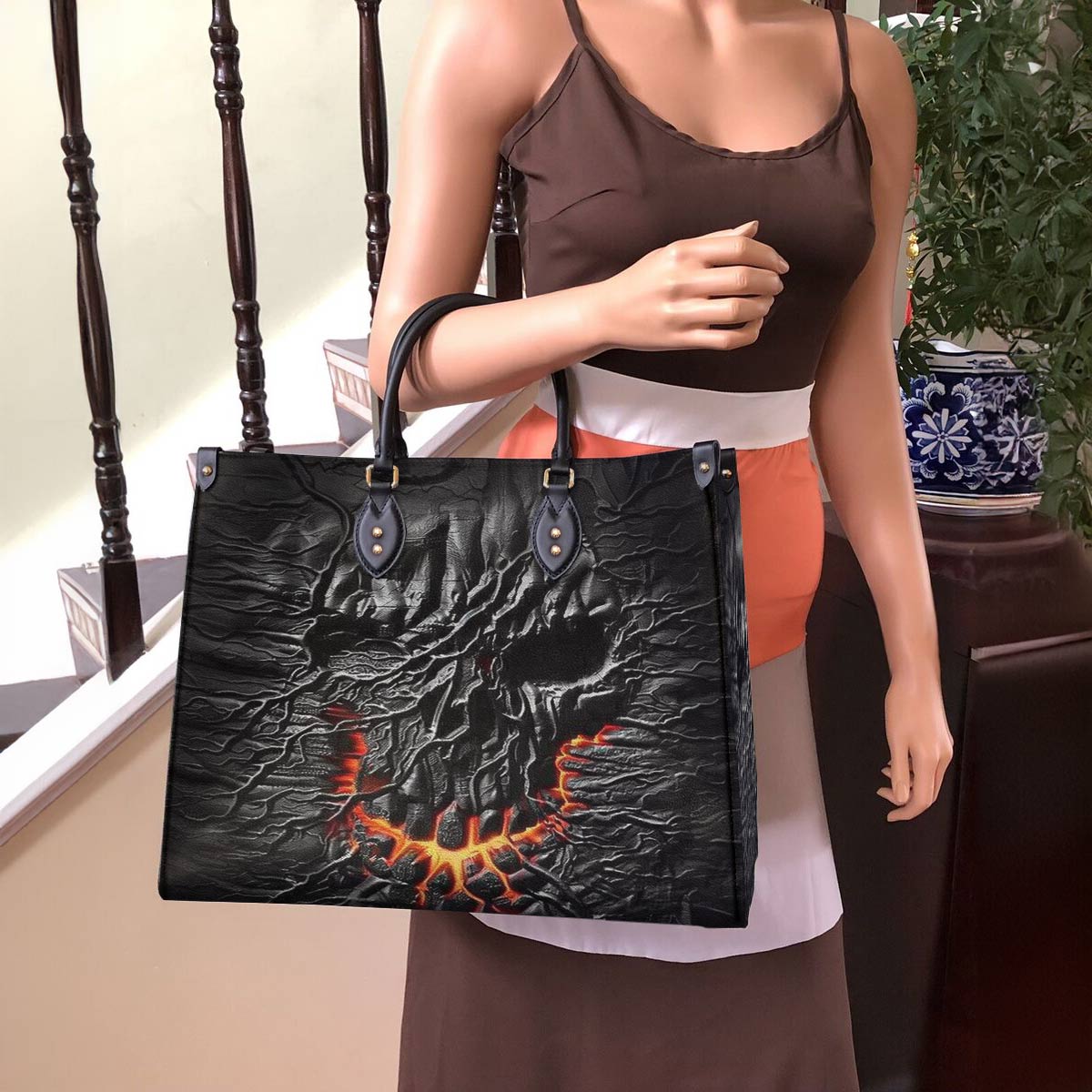 Shineful Leather Bag Unique Fire Skull