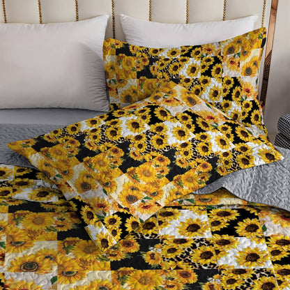 Shineful All Season Quilt 3-Piece Set Gorgeous Sunflowers Pattern