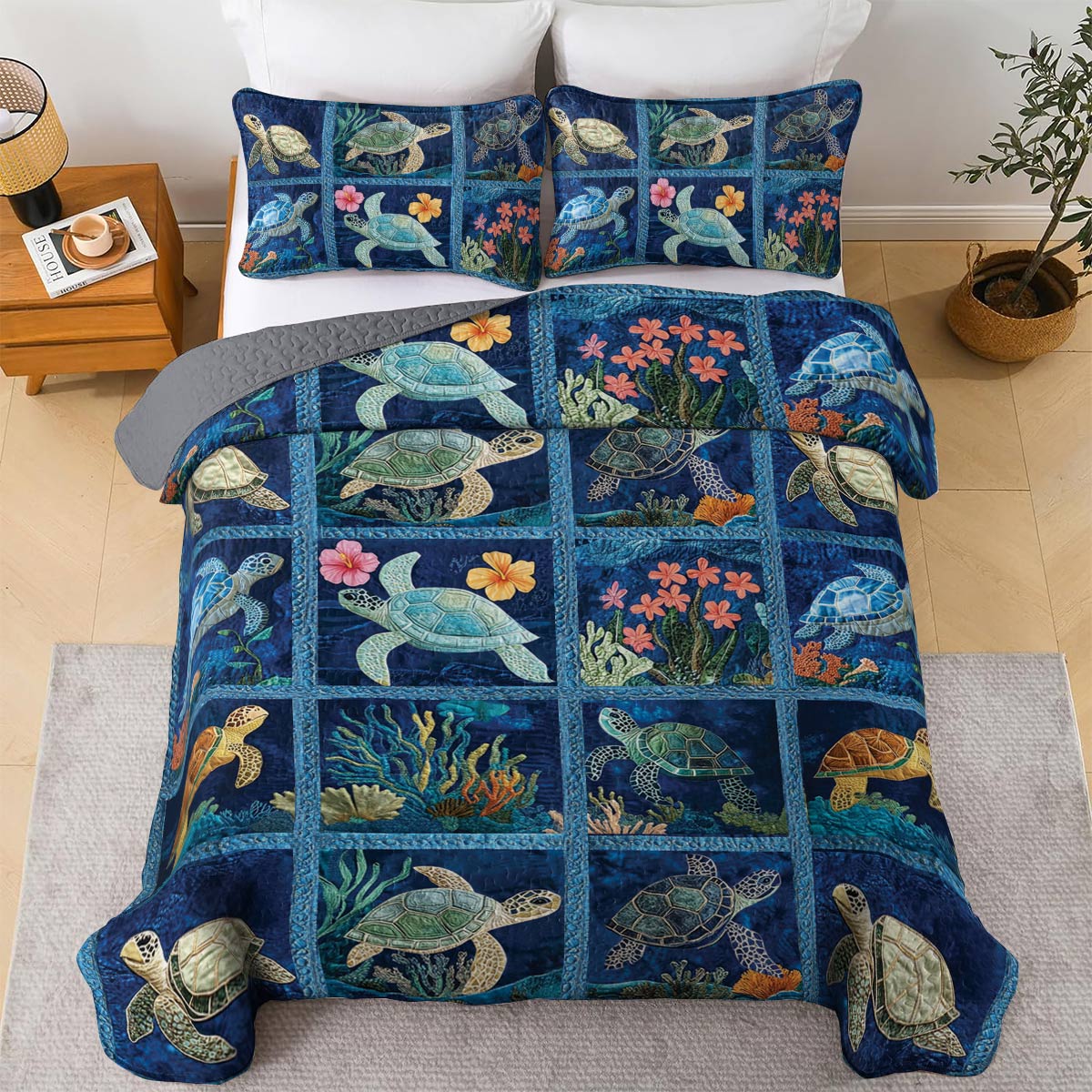 Shineful All Season Quilt 3-Piece Set Stunning Sea Turtle