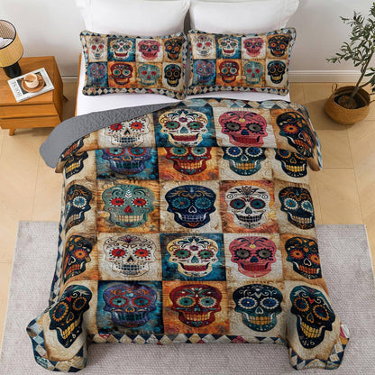 Shineful All Season Quilt 3-Piece Set Sugar Skull Lovely