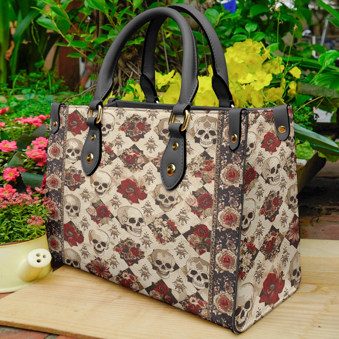 Shineful Leather Bag Elegent Skull Roses