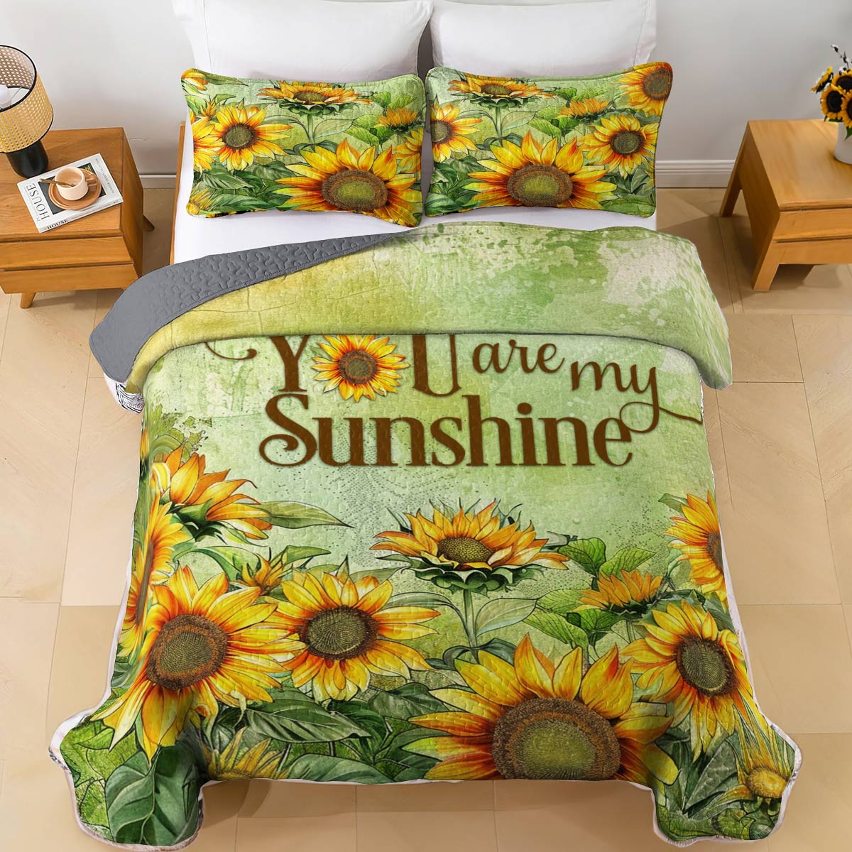 Ensemble de courtepointe toutes saisons Shineful 3 pièces Vintage You Are My Sunshine 