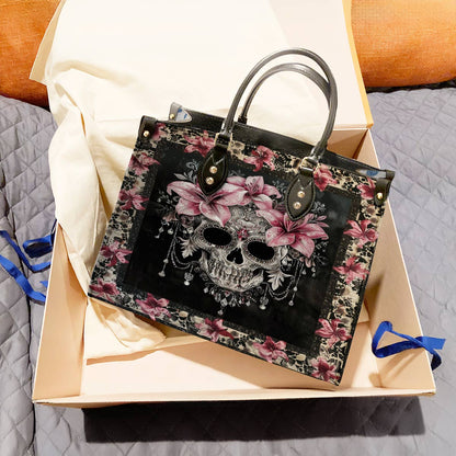 Shineful Leather Bag Beautiful Sugar Skull With Lilies