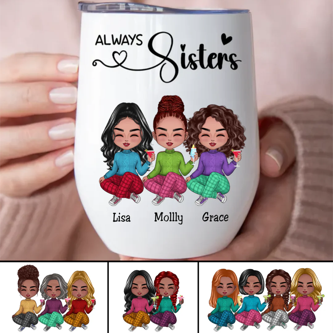 Shineful Sisters - Always Sisters - Personalisierter Weinbecher