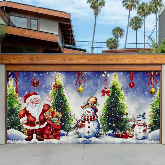 Shineful Garage Door Banner Decoration Holiday Cheer with Santa and Snowmen