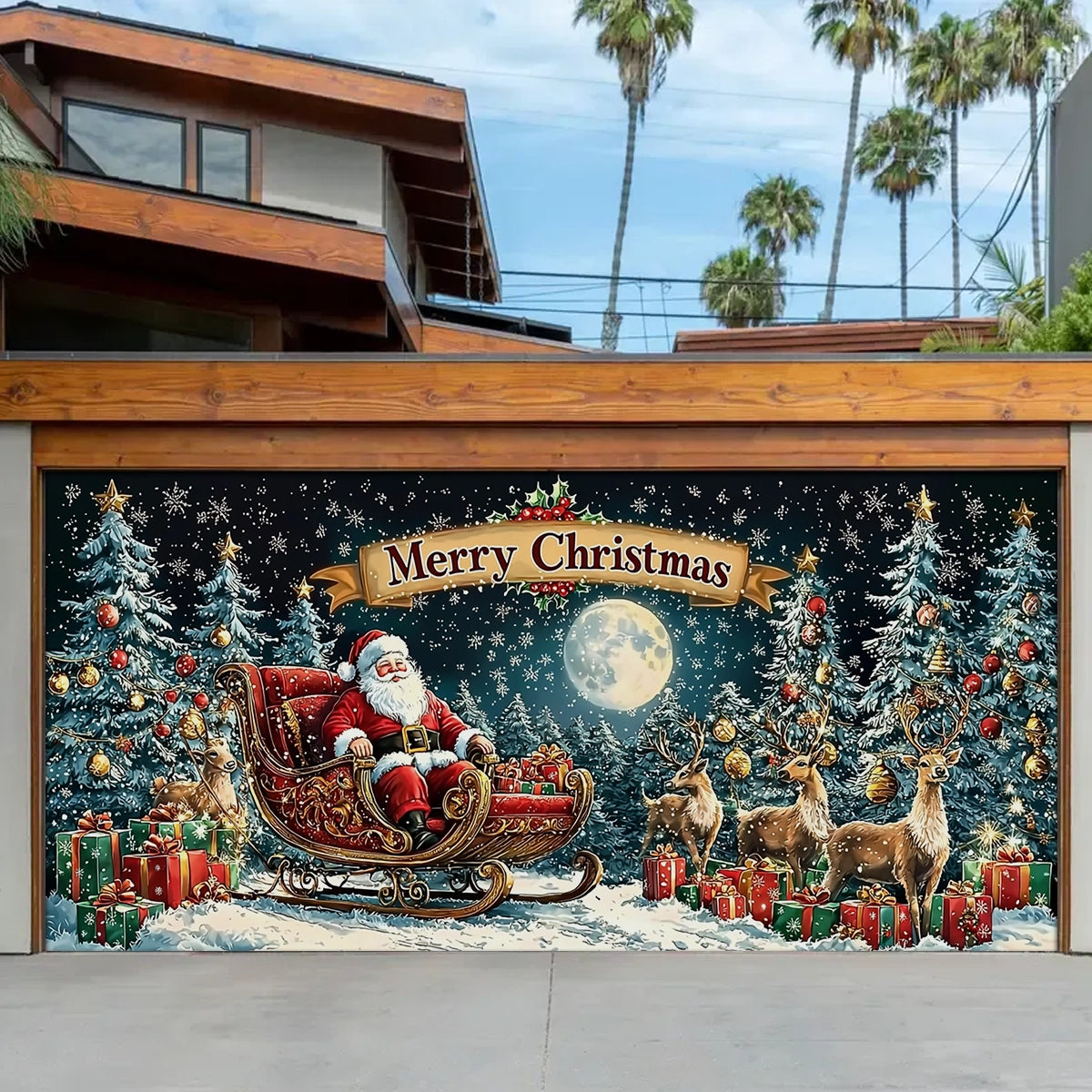 Shineful Garage Door Banner Decoration Santa Winter Wonderland