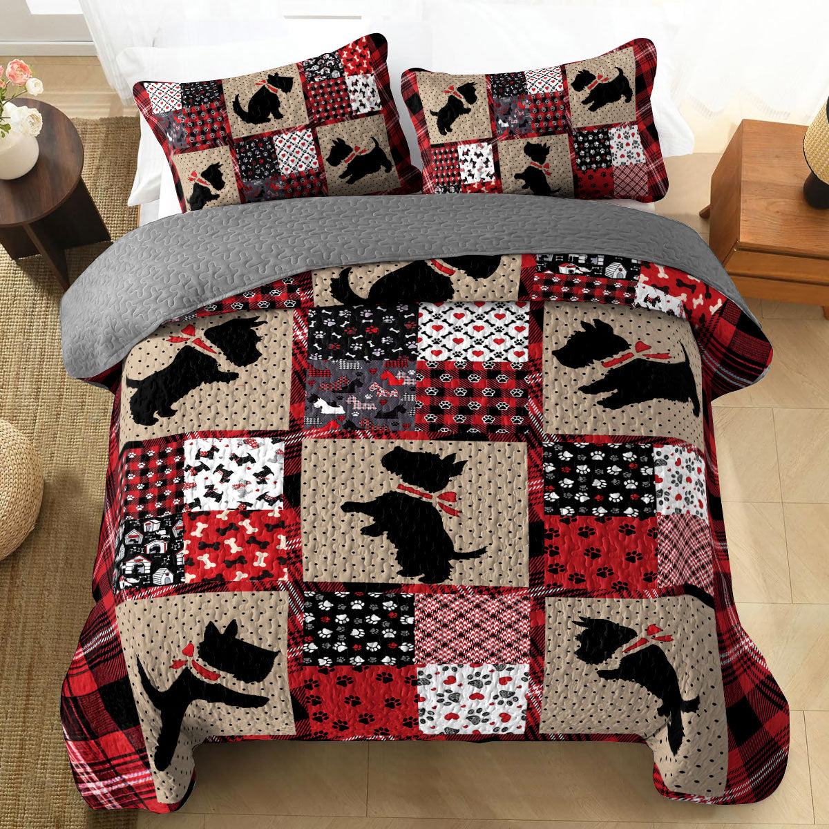 Shineful All Season Quilt 3-Piece Set Scottie Patchwork Dream