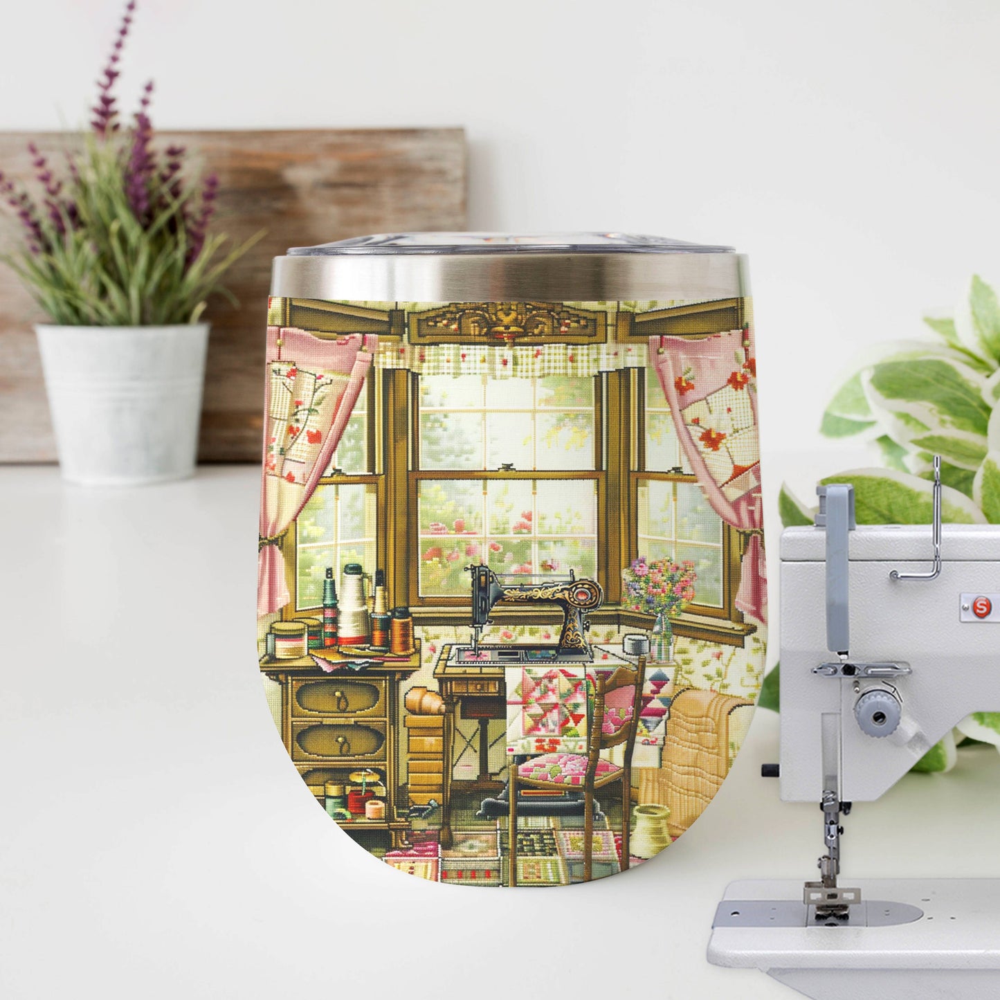 Shineful Wine Tumbler Charming Sewing Room