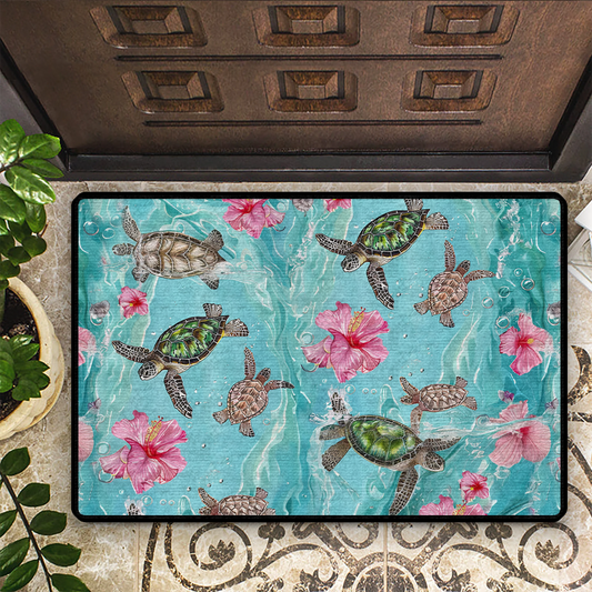 Tapis de sol antidérapant ultra fin Shineful, tapis de cuisine Hibiscus Sea Turtle