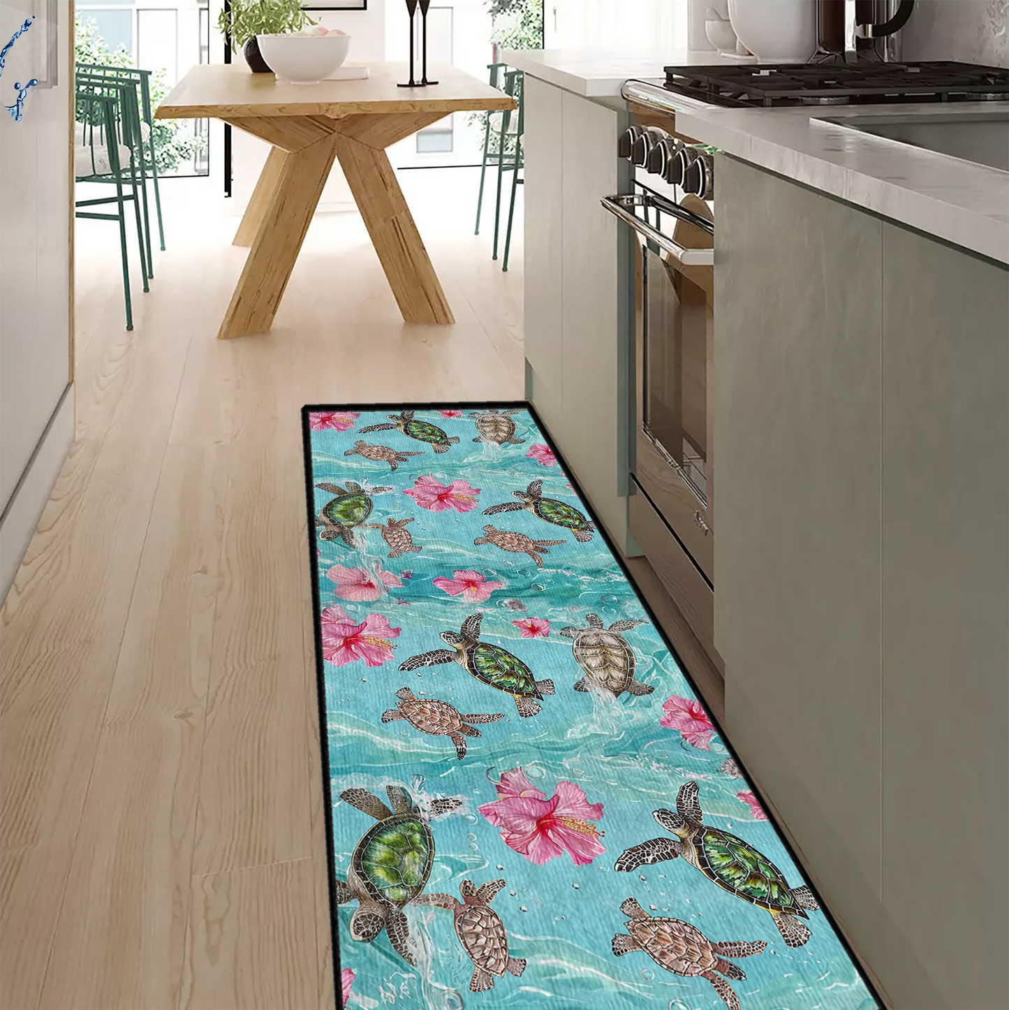 Shineful Ultra-Thin Non Skid Floor Mat, Kitchen Rugs Hibiscus Sea Turtle