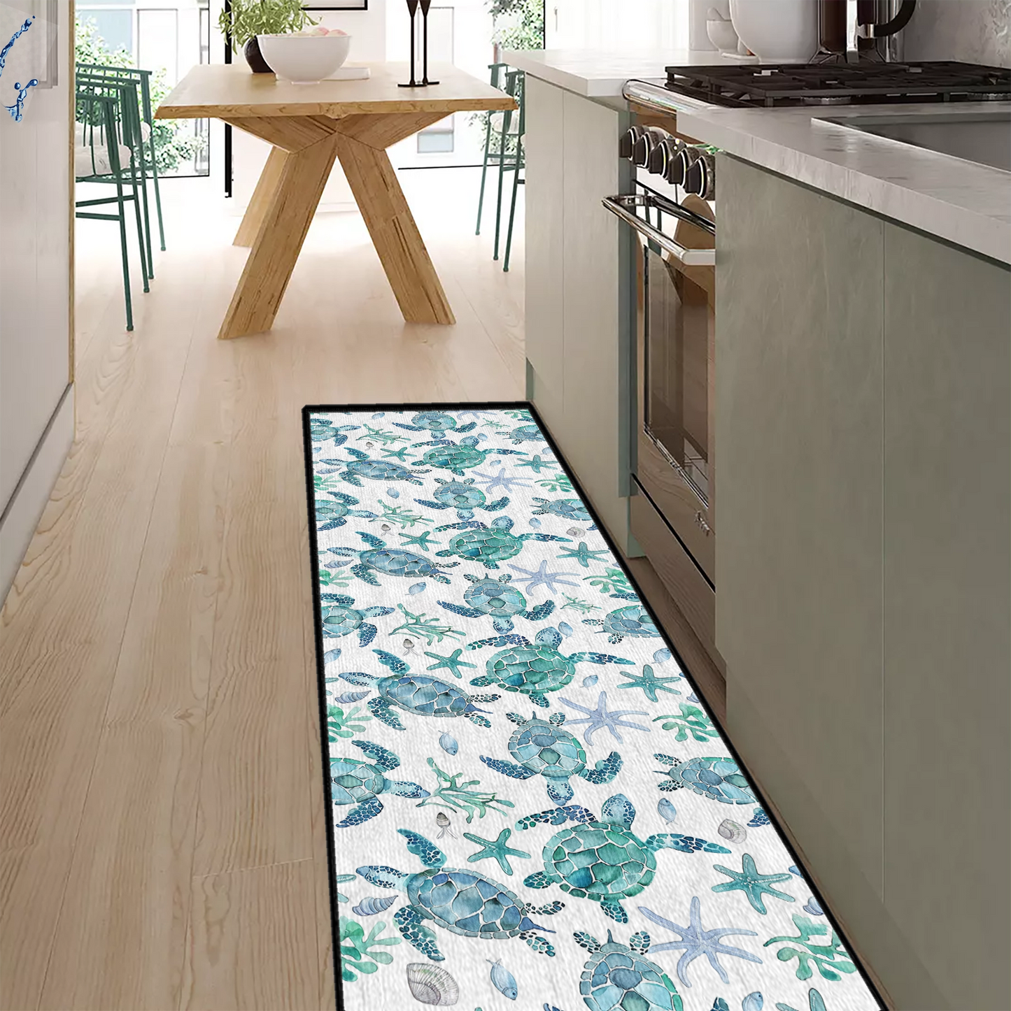 Shineful Ultra-Thin Non Skid Floor Mat, Kitchen Rugs Blue Sea Turtle