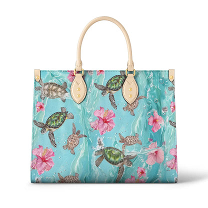 Shineful Leather Bag Hibiscus Sea Turtle