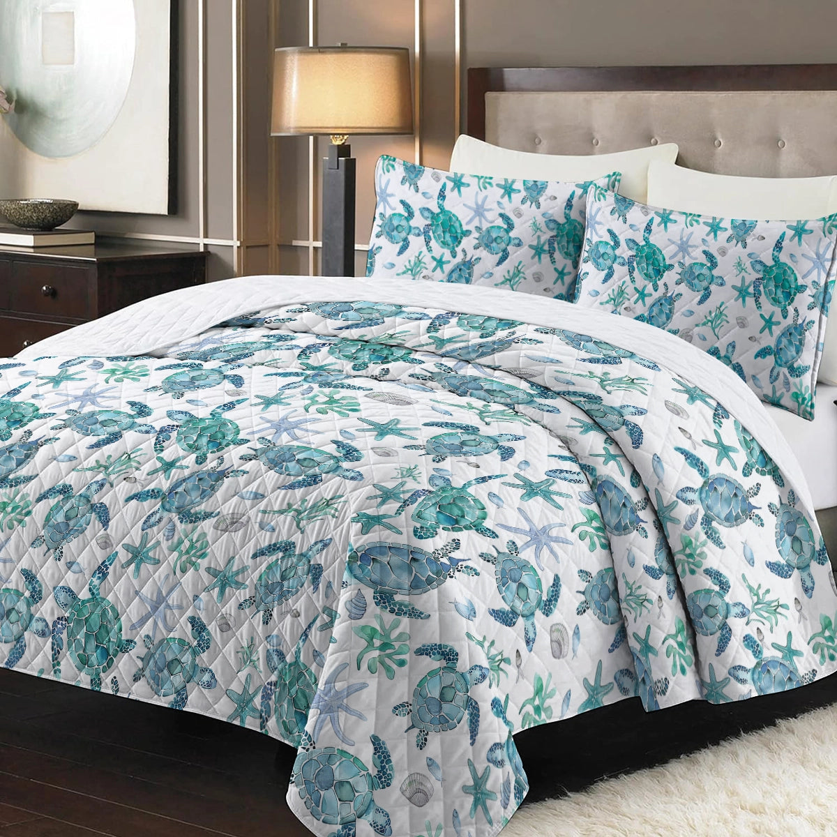 Shineful Quilt 3-Piece Set Blue Sea Turtle