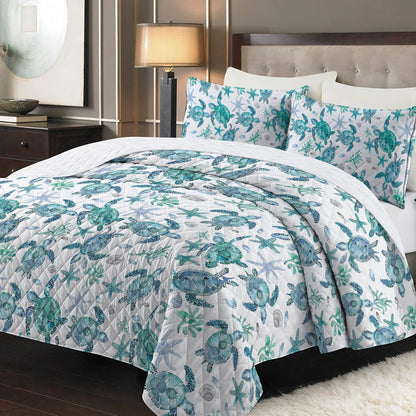 Shineful Quilt 3-Piece Set Blue Sea Turtle