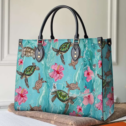 Shineful Leather Bag Hibiscus Sea Turtle