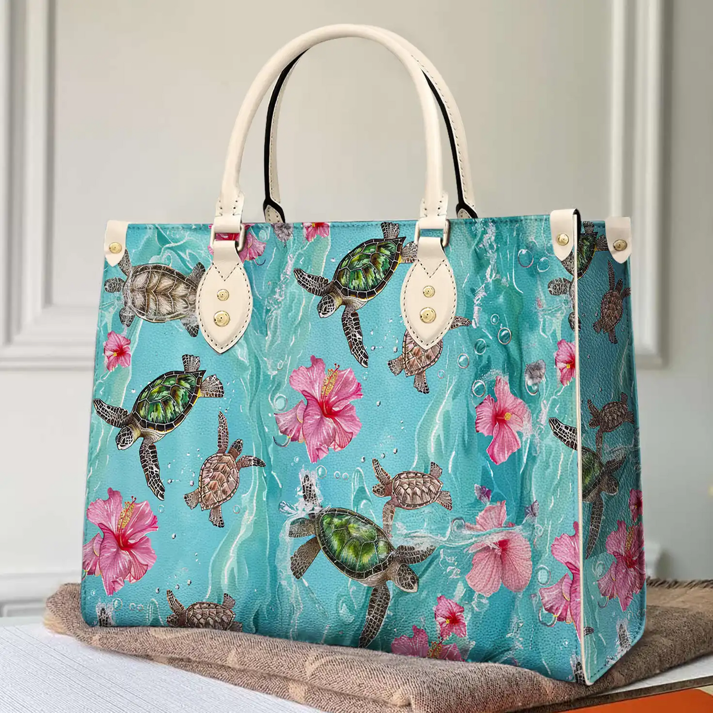 Shineful Leather Bag Hibiscus Sea Turtle