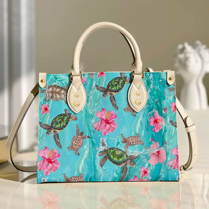 Shineful Leather Bag Hibiscus Sea Turtle