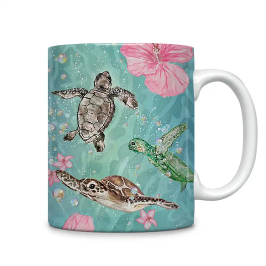 Glänzende Keramiktasse „Sea Turtle Freedom“