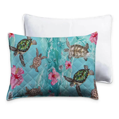 Shineful Quilt 3-Piece Set Sea Turtle Hibiscus