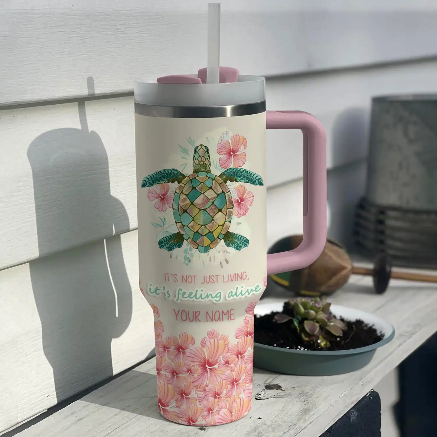 Shineful Tumbler Personalized Sea Turtle Feeling Alive