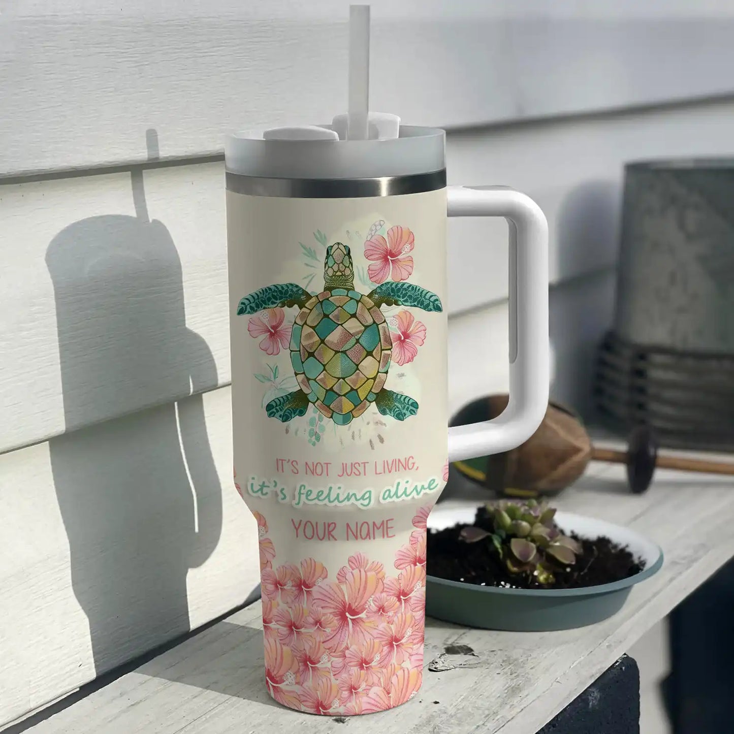 Shineful Tumbler Personalized Sea Turtle Feeling Alive