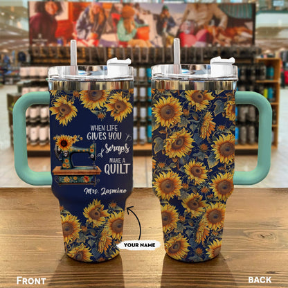 Quilting 40 Oz Shineful™ Tumbler Personalized Make A Quilt Sunflower Mn8 Turquoise Blue 40Oz