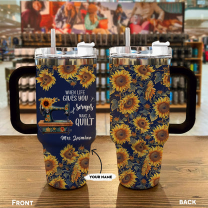 Quilting 40 Oz Shineful™ Tumbler Personalized Make A Quilt Sunflower Mn8 Black 40Oz