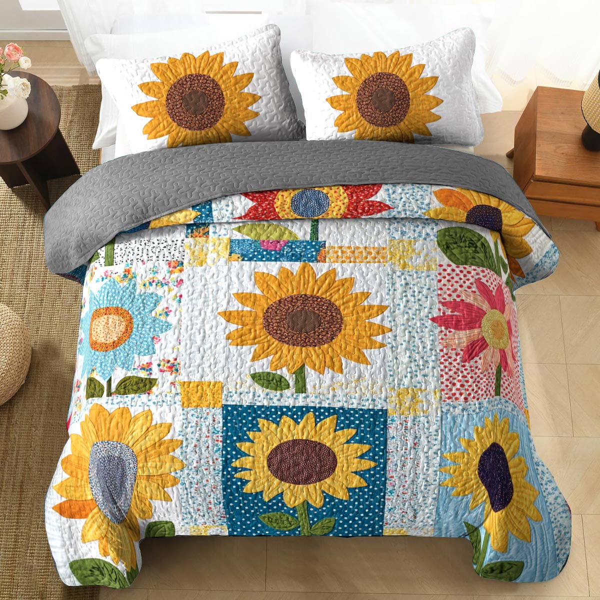 Shineful All Season Quilt 3-Piece Set Love Sunshine Sunflowers