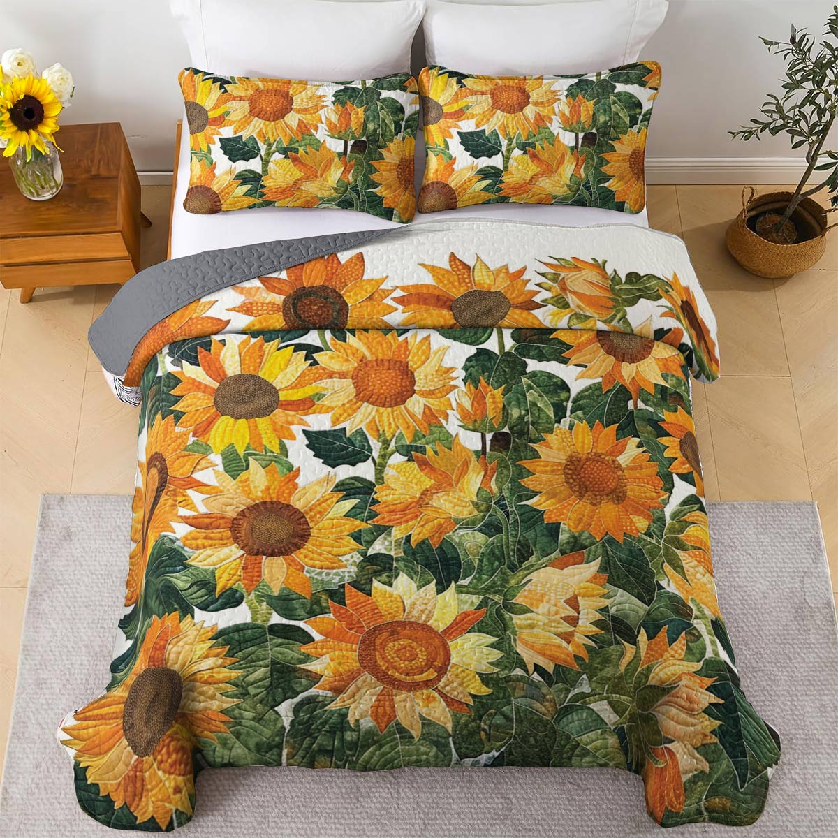 Shineful All Season Quilt 3-Piece Set Exquisite Sunflowers