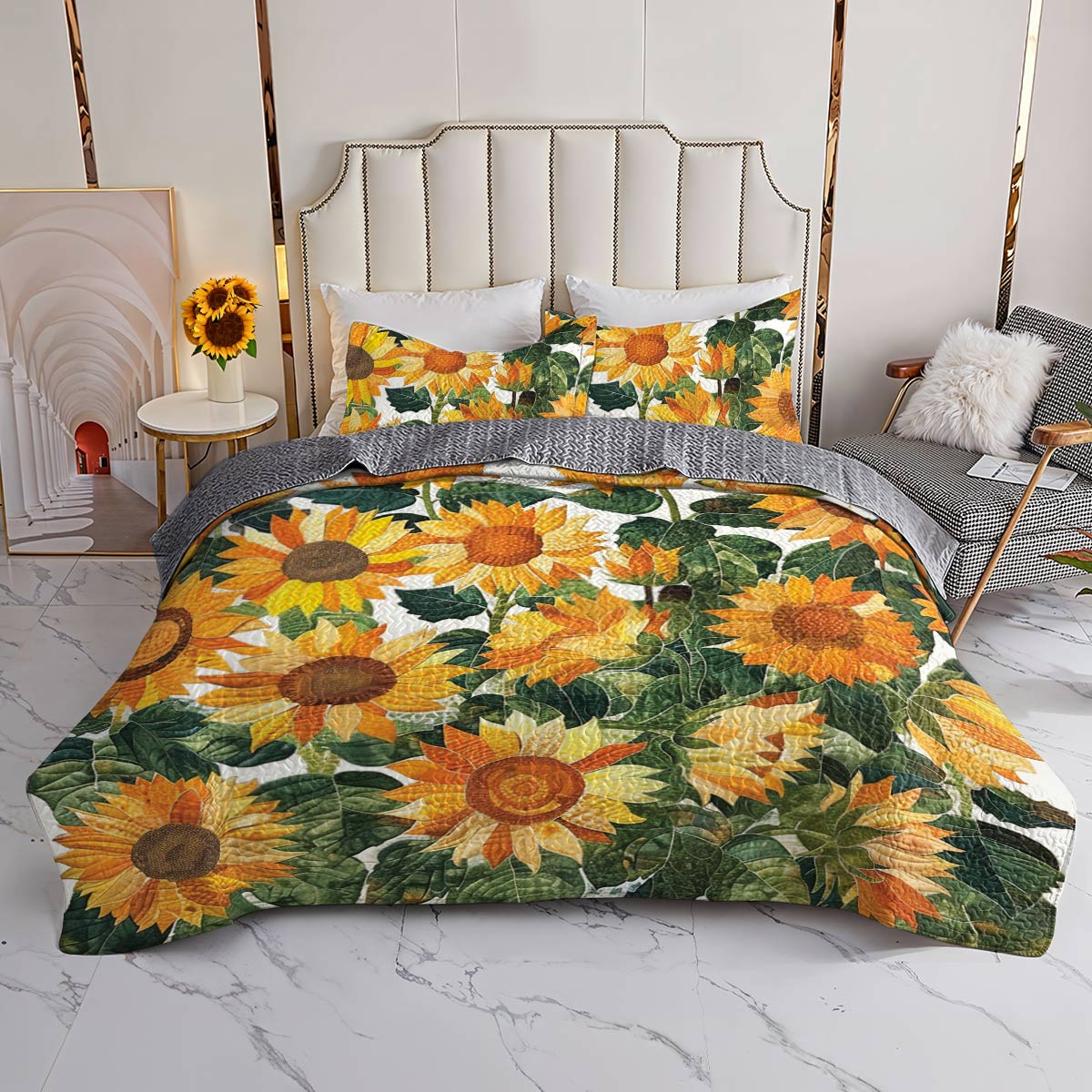 Shineful All Season Quilt 3-Piece Set Exquisite Sunflowers